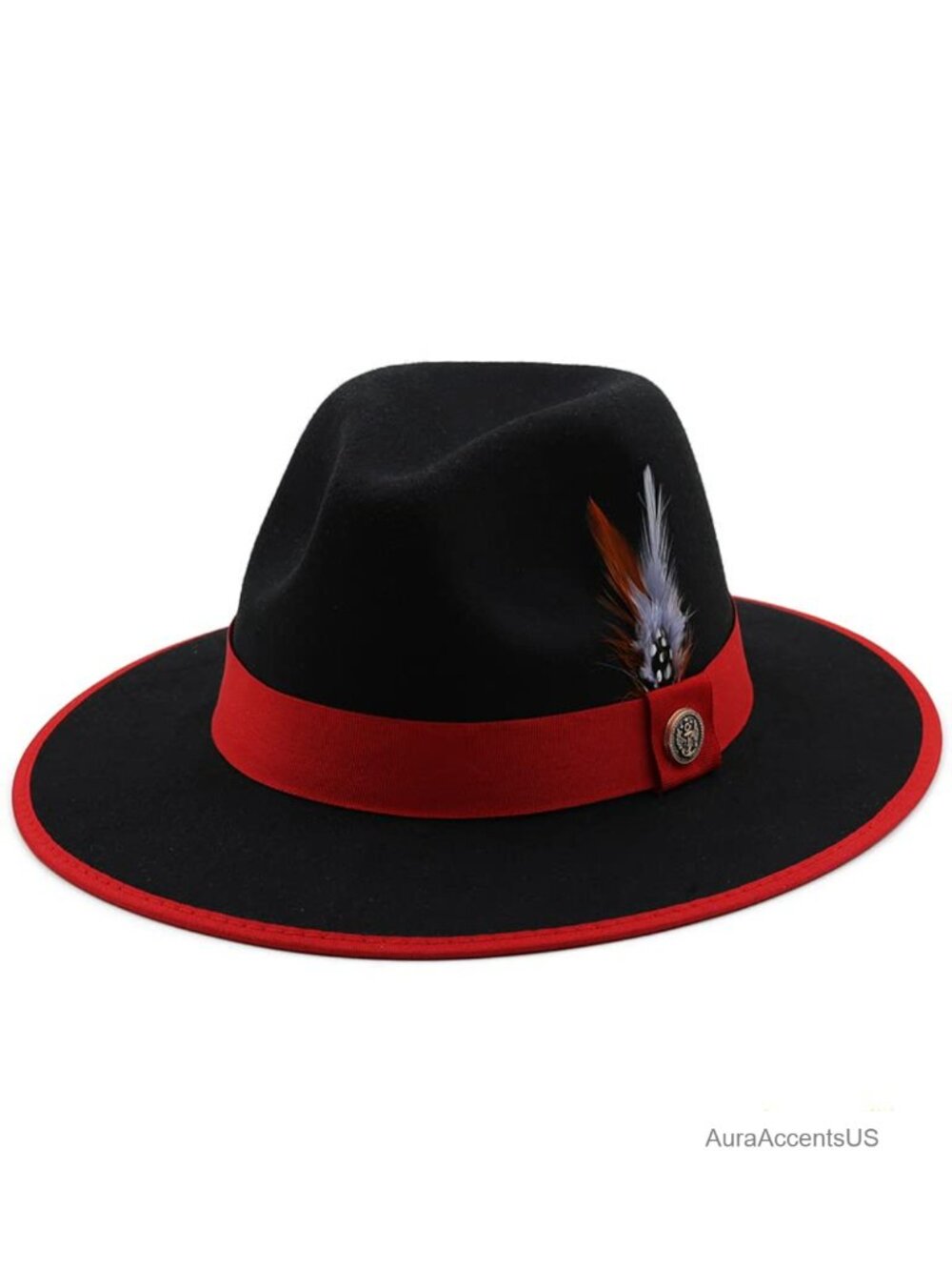 Unisex Cotton Polyester Wool Fedora Wide Brim Trilby Hat Feather Band One Size